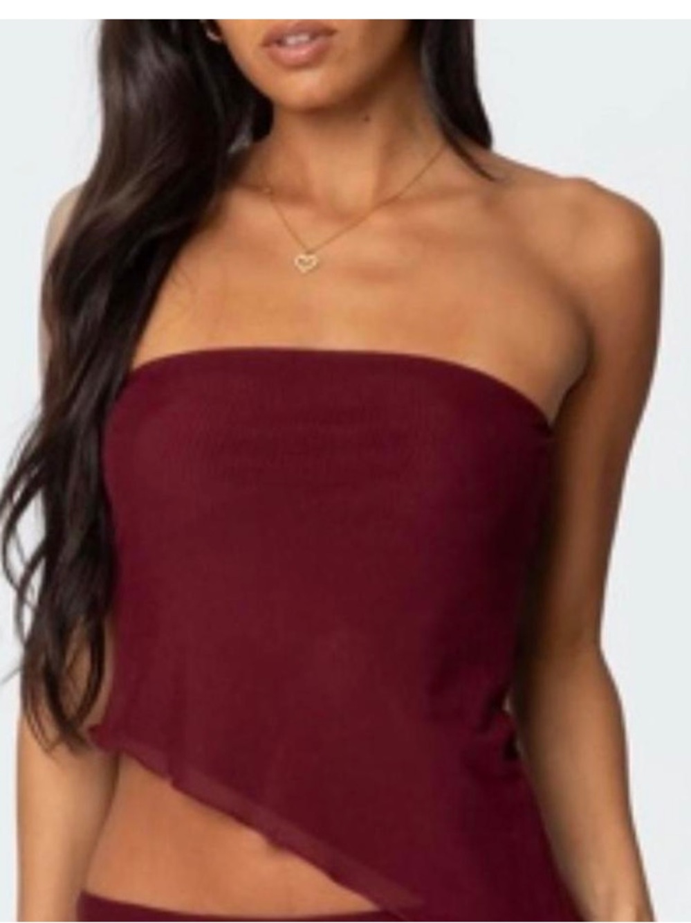 Edikted Burgundy Asymmetrical Strapless Top